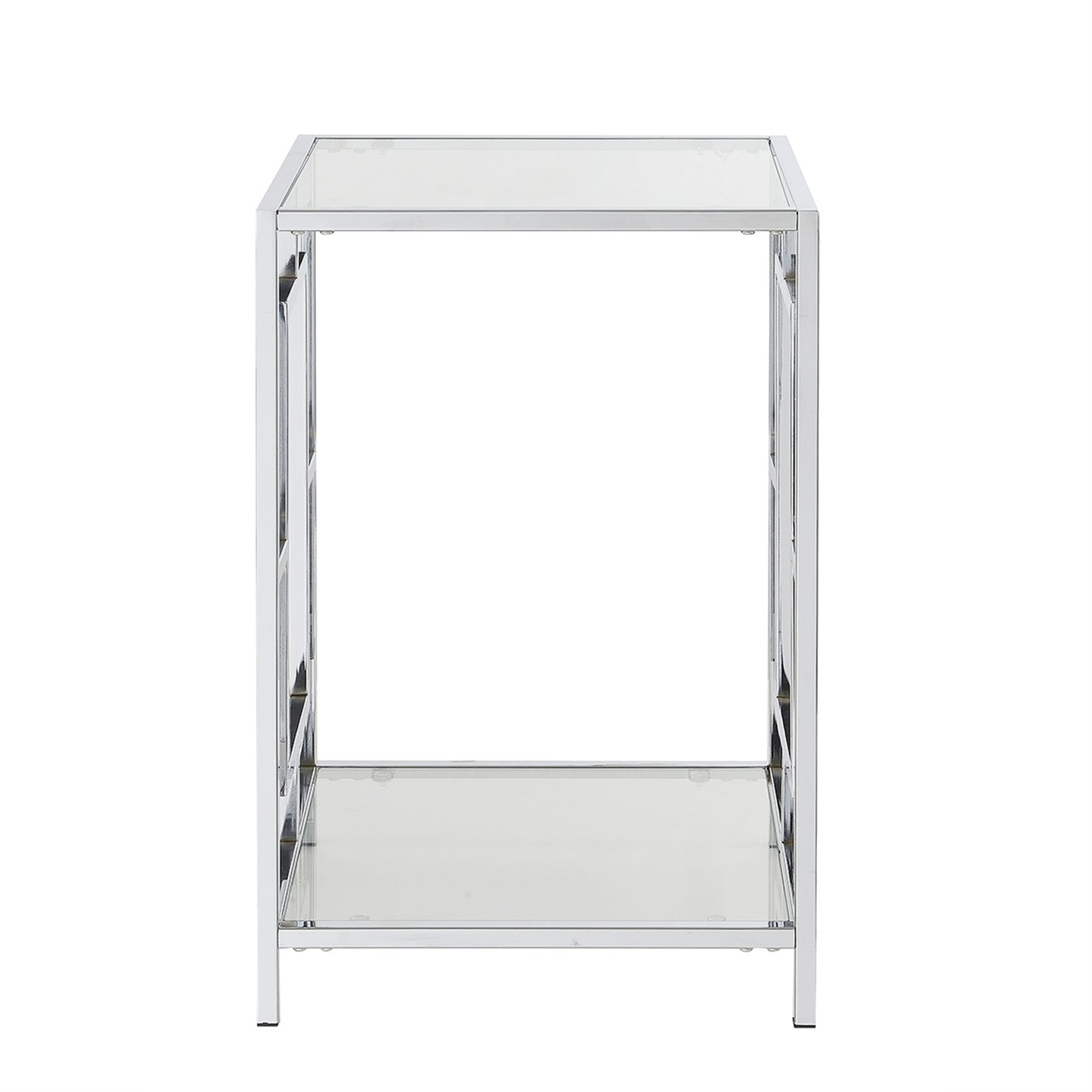 CasaFoyer Town Square Chrome End Table with Shelf - Geometric Design, Sleek Silhouette, Tempered Glass and Faux Marble Shelves, Easy Assembly