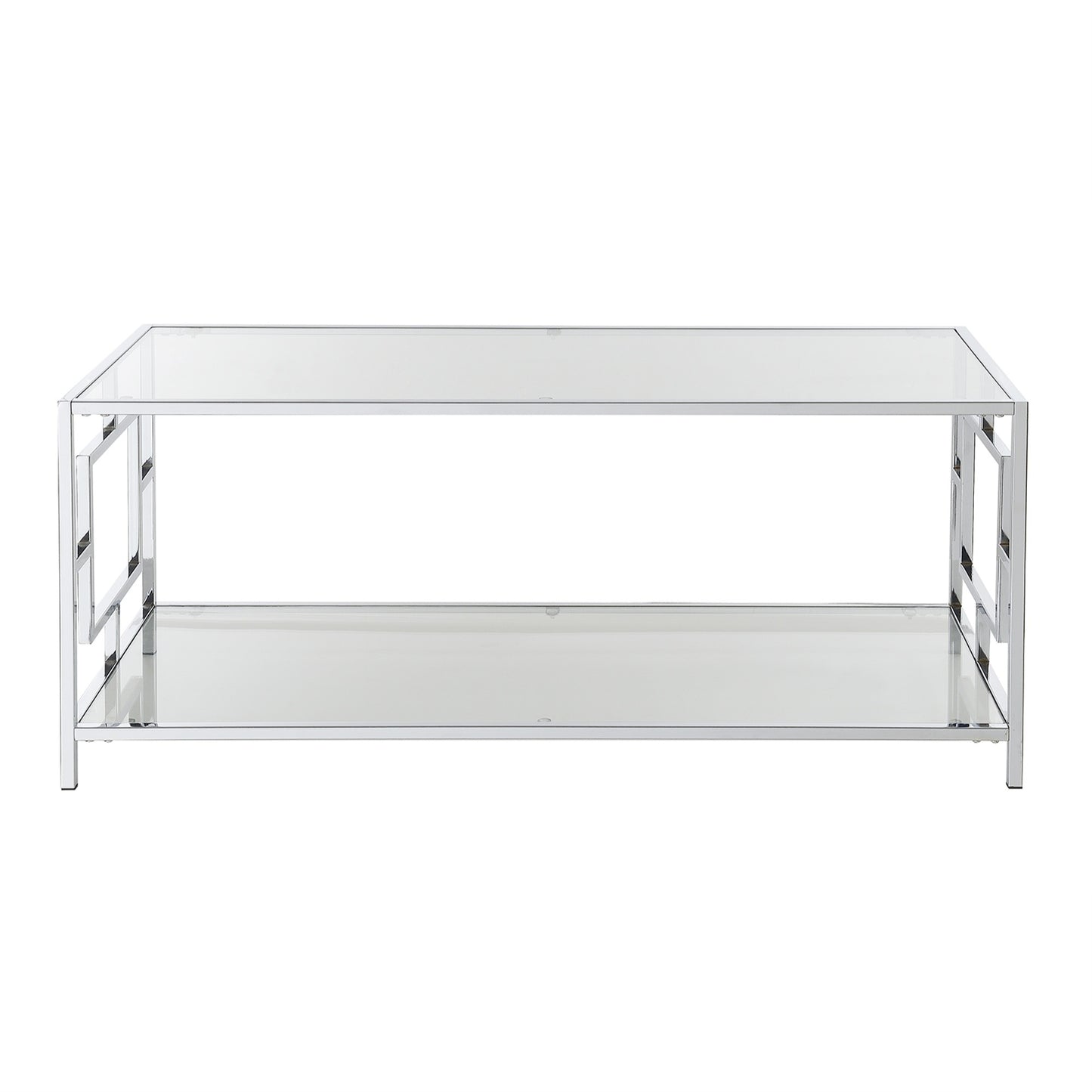 CasaFoyer Town Square Chrome Coffee Table with Shelf - Modern Design, Tempered Glass and Faux Marble Shelves, Sleek Geometric Shape, Easy Assembly, Complementary Collection Available