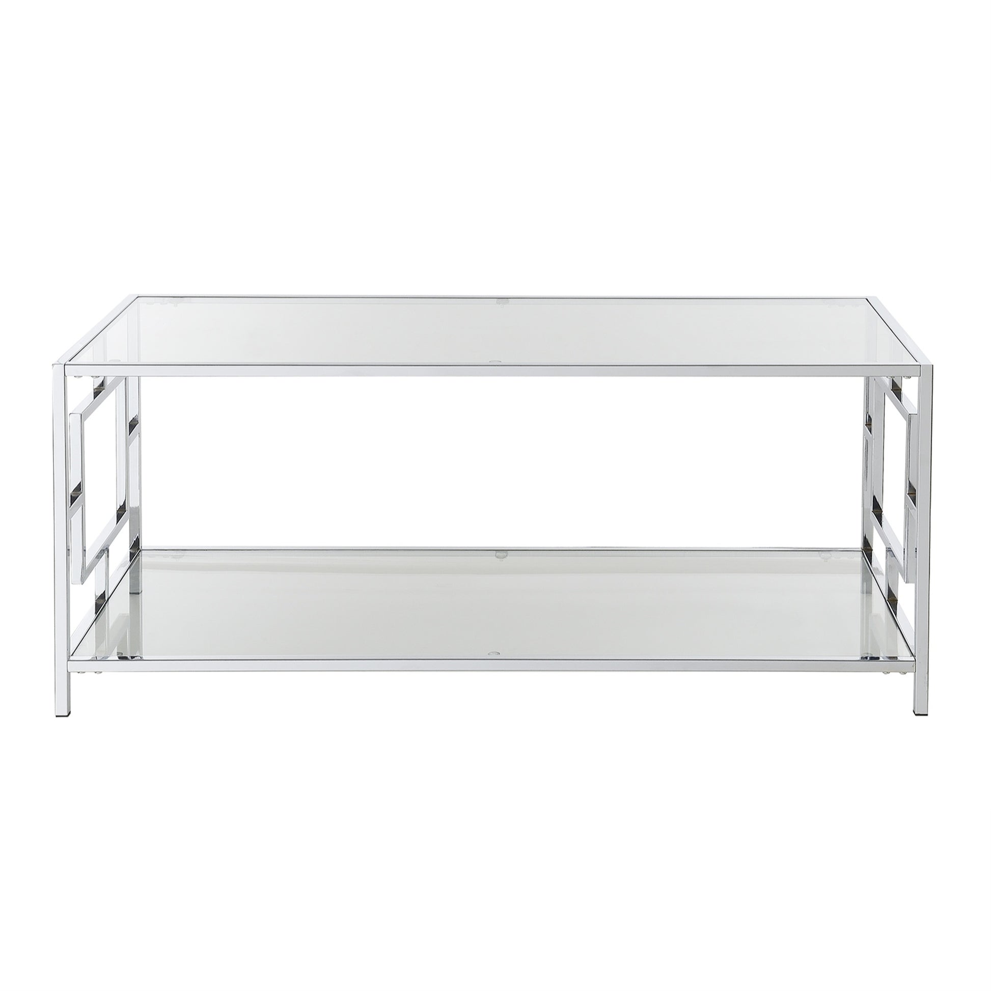 CasaFoyer Town Square Chrome Coffee Table with Shelf - Modern Design, Tempered Glass and Faux Marble Shelves, Sleek Geometric Shape, Easy Assembly, Complementary Collection Available