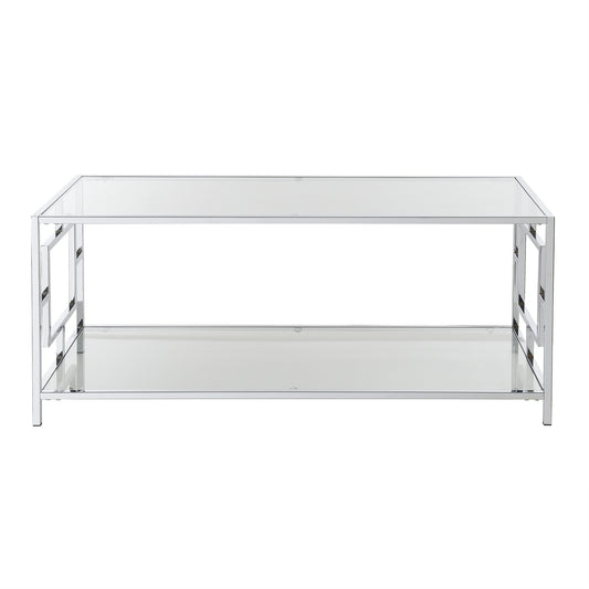 CasaFoyer Town Square Chrome Coffee Table with Shelf - Modern Design, Tempered Glass and Faux Marble Shelves, Sleek Geometric Shape, Easy Assembly, Complementary Collection Available