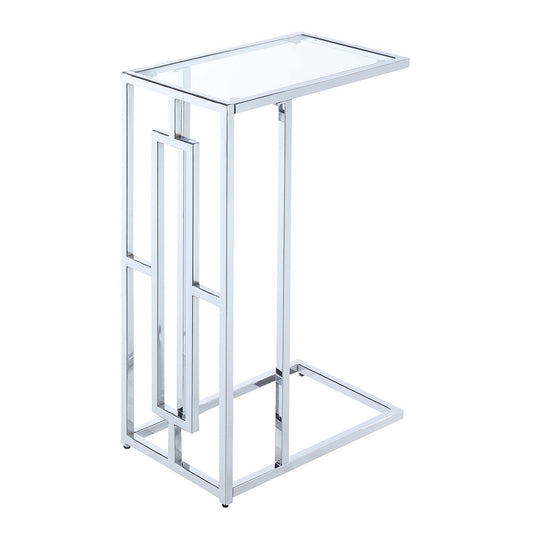 CasaFoyer "Town Square Chrome C End Table - Stylish, Functional, and Durable Accent Furniture with Sleek Design and Tempered Glass Insert - Versatile for End or Chairside Use - Easy Assembly - CasaFoyer"