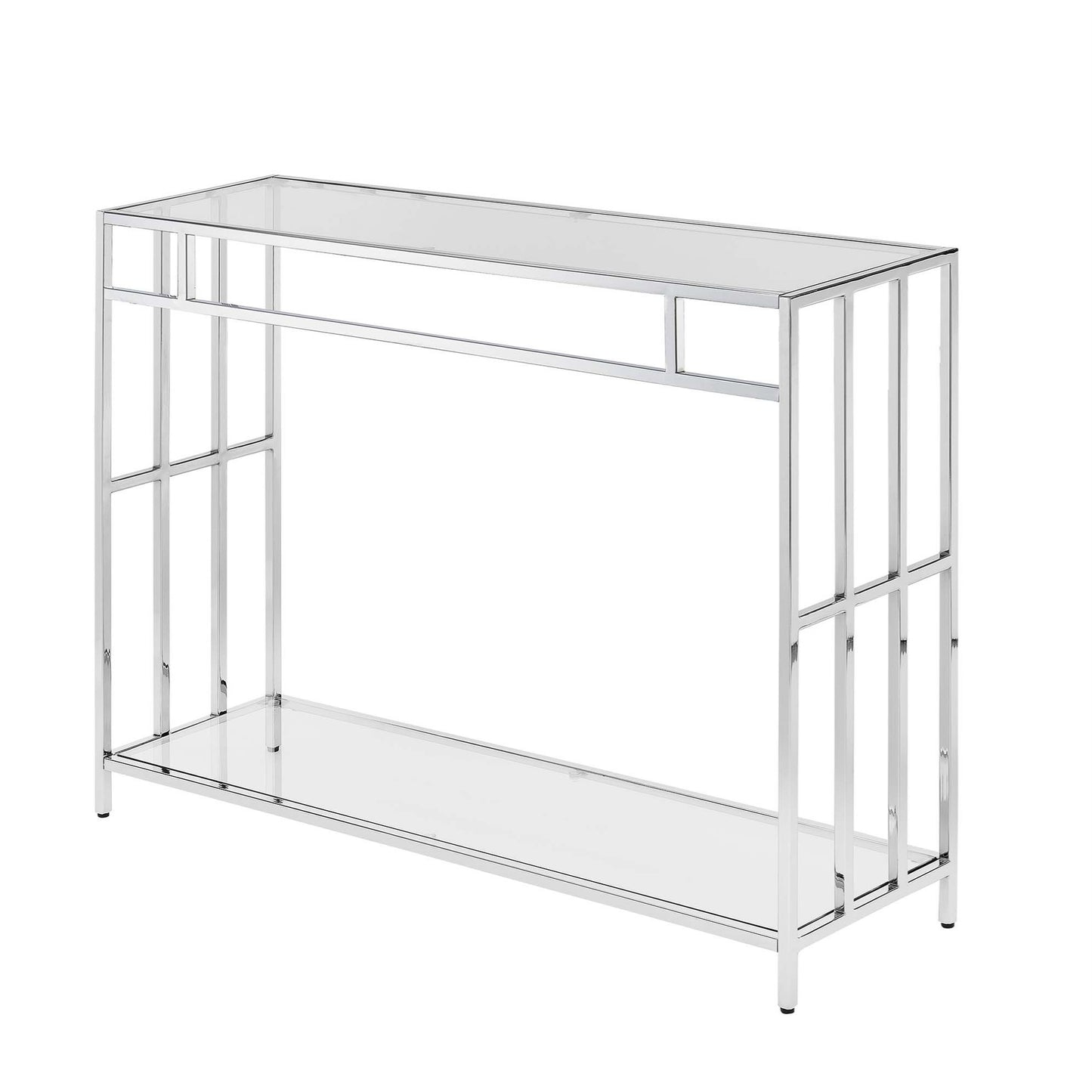 CasaFoyer Mission Glass Console Table with Shelf by - Contemporary Design, Ample Storage, Durable Metal Frame, Clear Tempered Glass Tiers, Easy Assembly