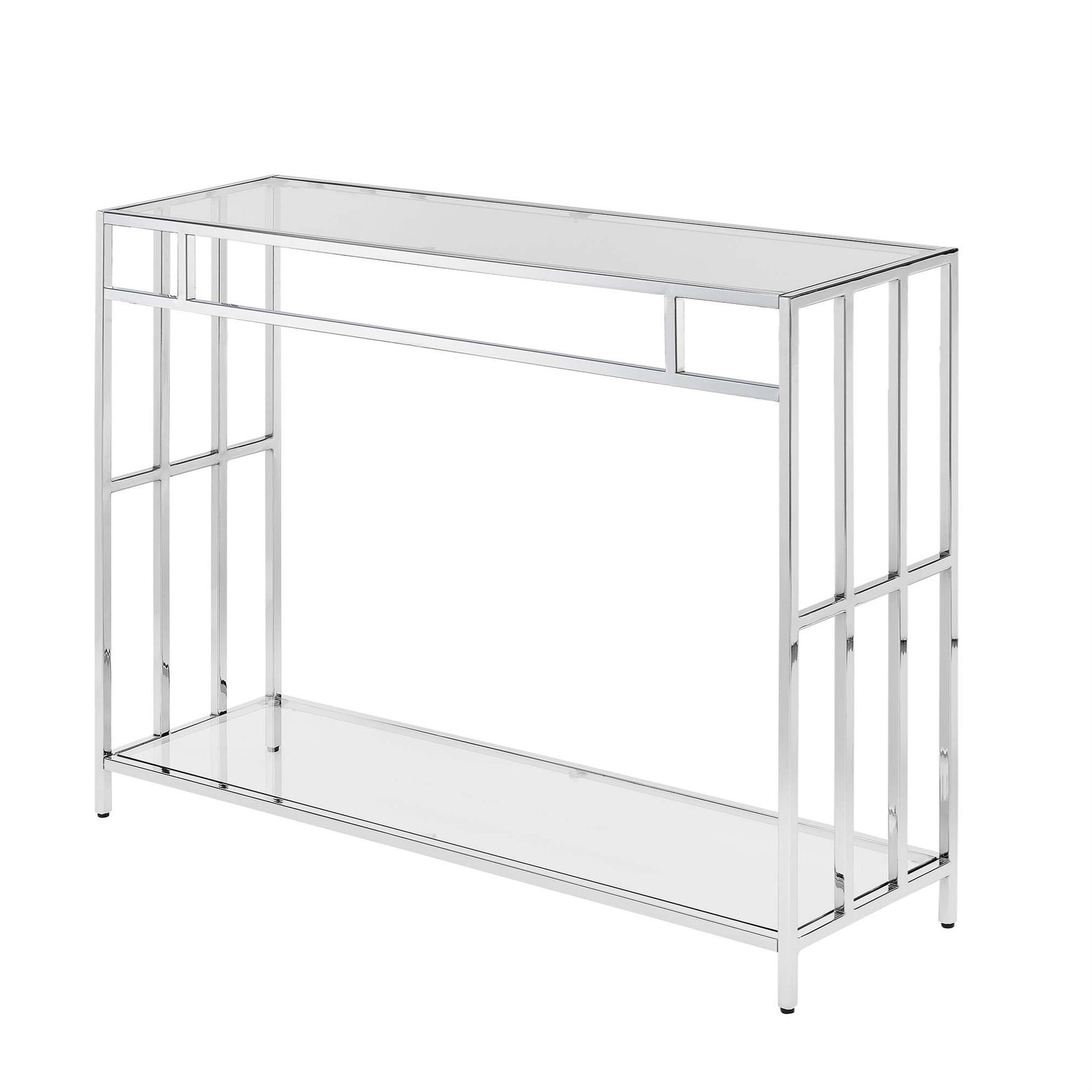 CasaFoyer Mission Glass Console Table with Shelf by - Contemporary Design, Ample Storage, Durable Metal Frame, Clear Tempered Glass Tiers, Easy Assembly