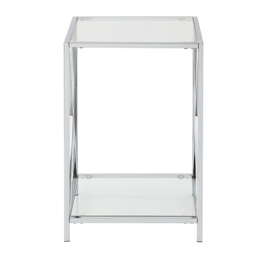 CasaFoyer Elegant Oxford Chrome End Table with Shelf - Sleek Design, Ample Storage, Luxurious Ambiance - Easy Assembly - Oxford Chrome Collection