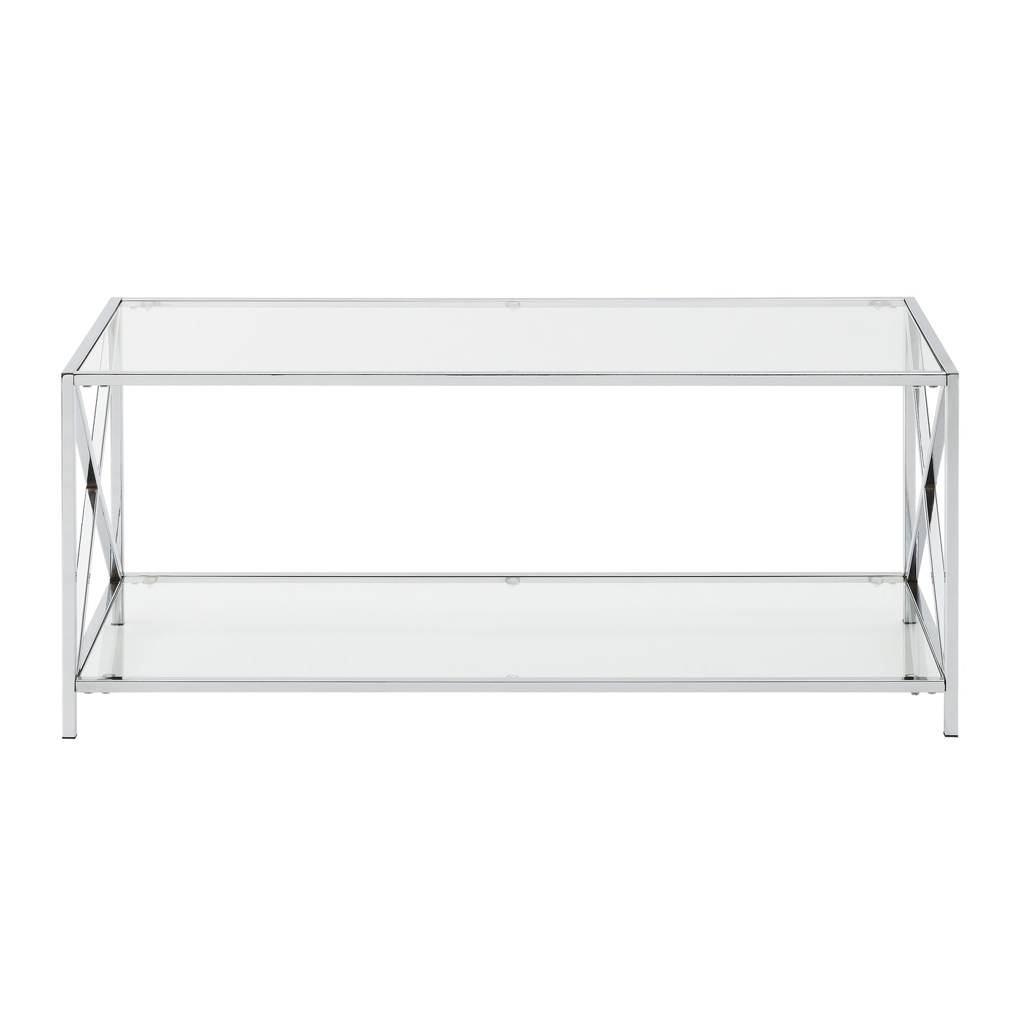CasaFoyer Oxford Chrome Coffee Table with Shelf - Modern Design, Durable Tempered Glass, Spacious Storage, Easy Assembly. Explore the Oxford Chrome Collection for more options.