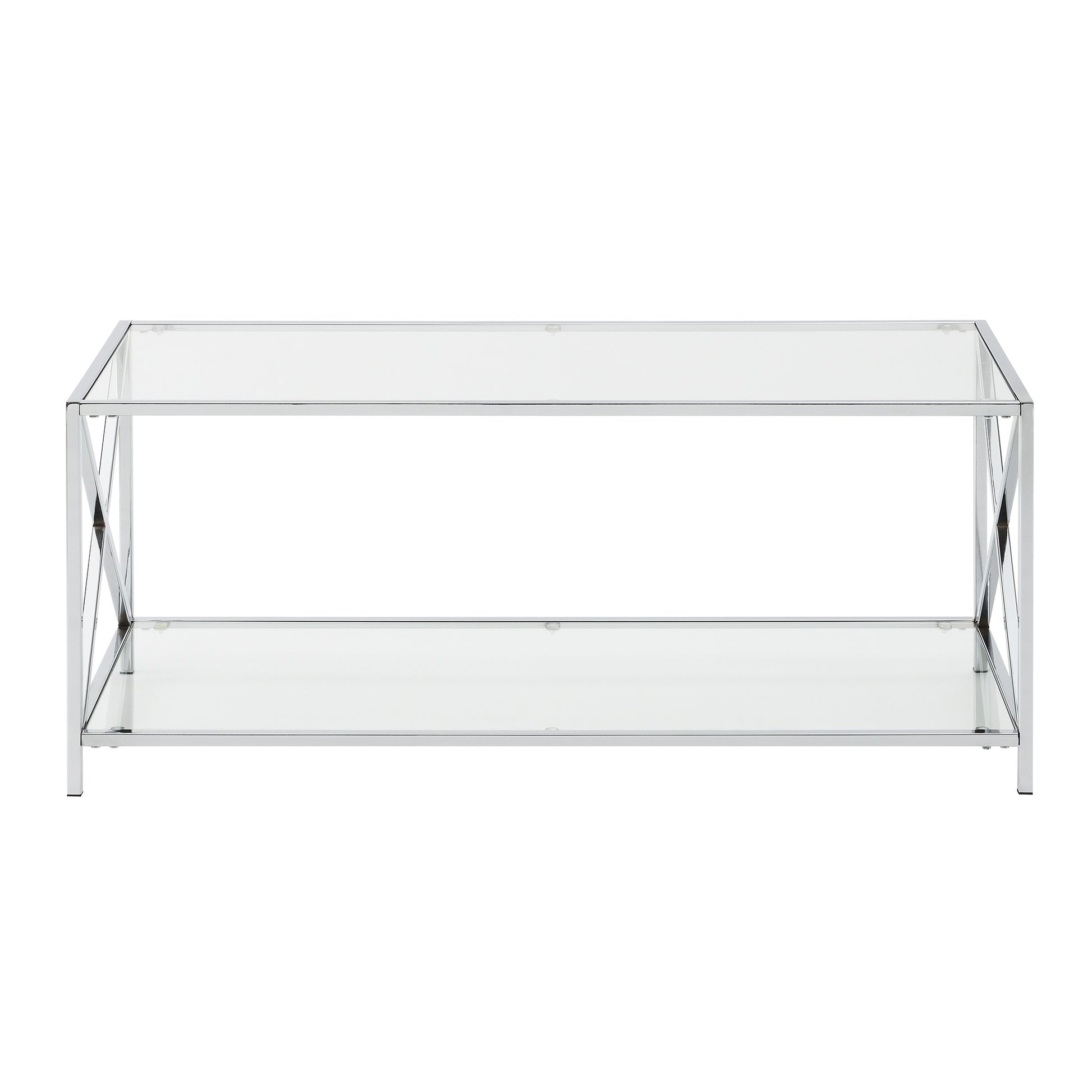 CasaFoyer Oxford Chrome Coffee Table with Shelf - Modern Design, Durable Tempered Glass, Spacious Storage, Easy Assembly. Explore the Oxford Chrome Collection for more options.