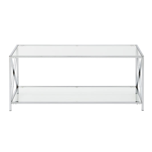 CasaFoyer Oxford Chrome Coffee Table with Shelf - Modern Design, Durable Tempered Glass, Spacious Storage, Easy Assembly. Explore the Oxford Chrome Collection for more options.