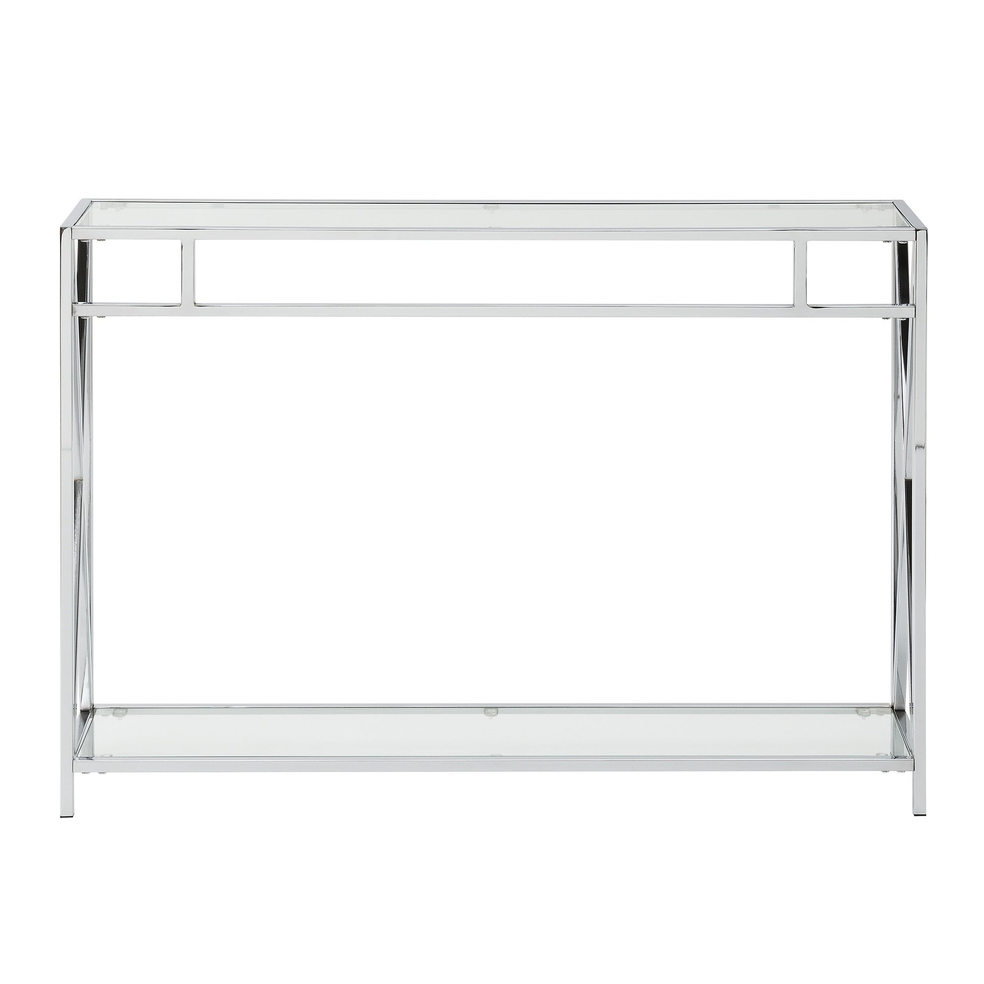 CasaFoyer Oxford Chrome Console Table with Shelf - Elegant and Practical Multifunctional Table for Home Decor - Easy Assembly - Sturdy Chrome Metal Frame - Showcase Your Collectibles - Part of Oxford Chrome Collection