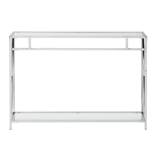 CasaFoyer Oxford Chrome Console Table with Shelf - Elegant and Practical Multifunctional Table for Home Decor - Easy Assembly - Sturdy Chrome Metal Frame - Showcase Your Collectibles - Part of Oxford Chrome Collection