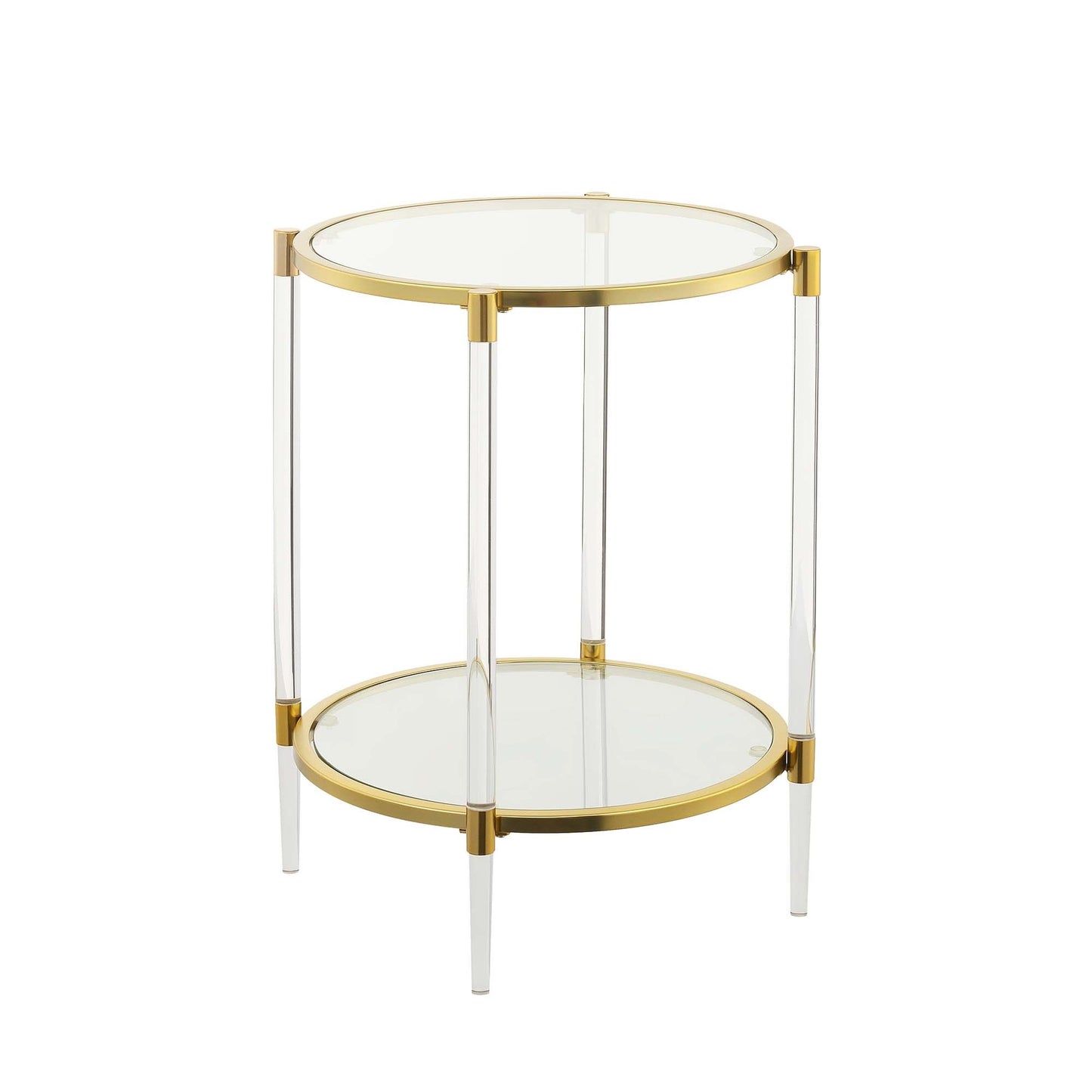CasaFoyer Royal Crest 2 Tier Acrylic Glass End Table - Opulent and Elegant Living Area Furniture with Gold Chrome Metal Frames and Tempered Glass Shelves. Easy Assembly in 3 Steps. Explore the Royal Crest Collection for Matching Options.