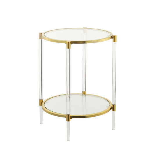 CasaFoyer Royal Crest 2 Tier Acrylic Glass End Table - Opulent and Elegant Living Area Furniture with Gold Chrome Metal Frames and Tempered Glass Shelves. Easy Assembly in 3 Steps. Explore the Royal Crest Collection for Matching Options.