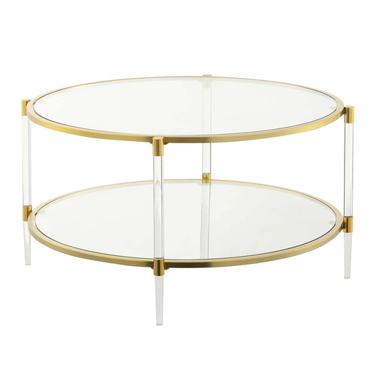 CasaFoyer Royal Crest 2 Tier Acrylic Glass Coffee Table - Elegant and Sophisticated Living Area Furniture with Gold Chrome Metal Frames and Tempered Glass Shelves. Easy Assembly.