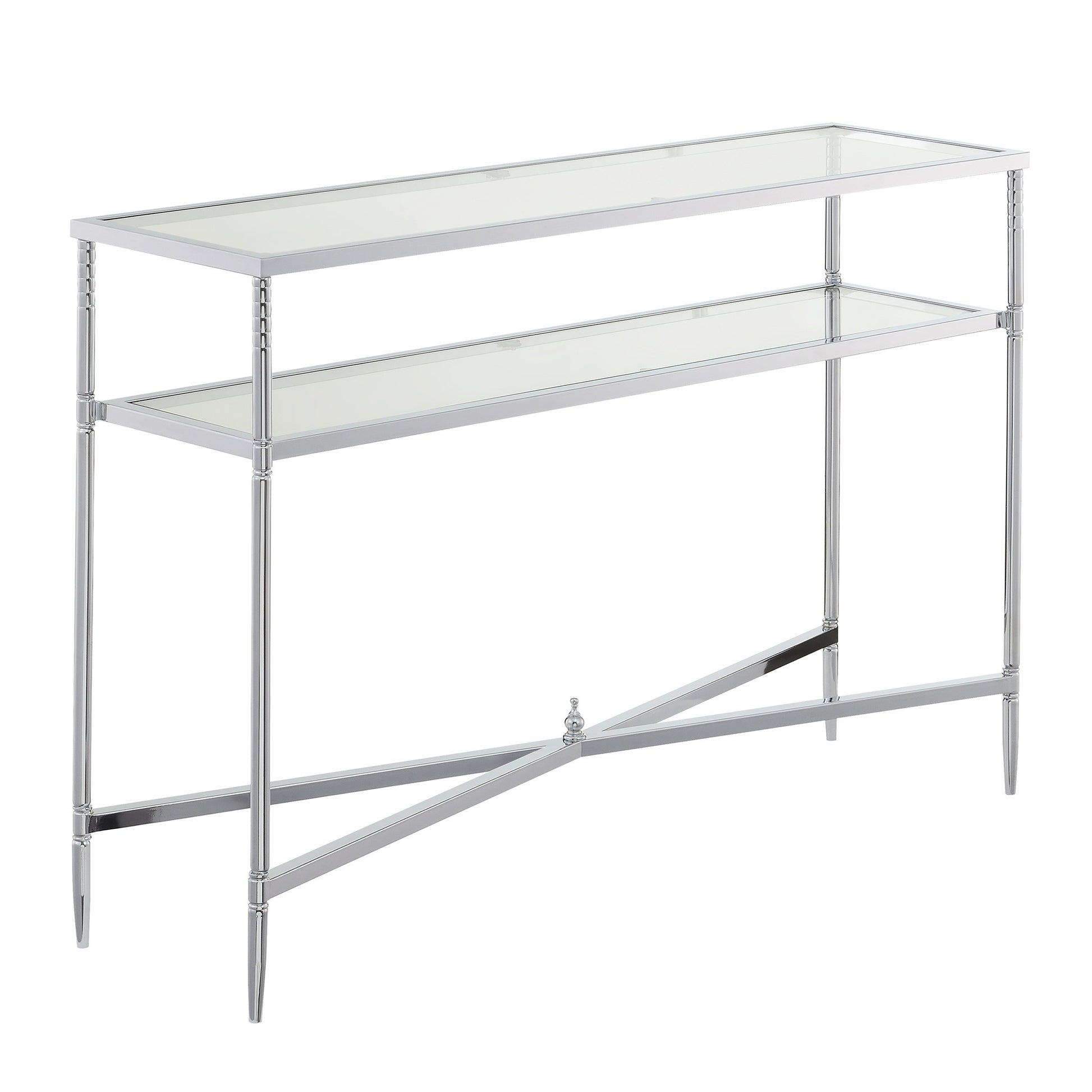 CasaFoyer Tudor Console Table with Shelf - Contemporary Design, Ample Space for Decor, Clear Glass Shelves, Chrome Metal Frame, Versatile Placement.