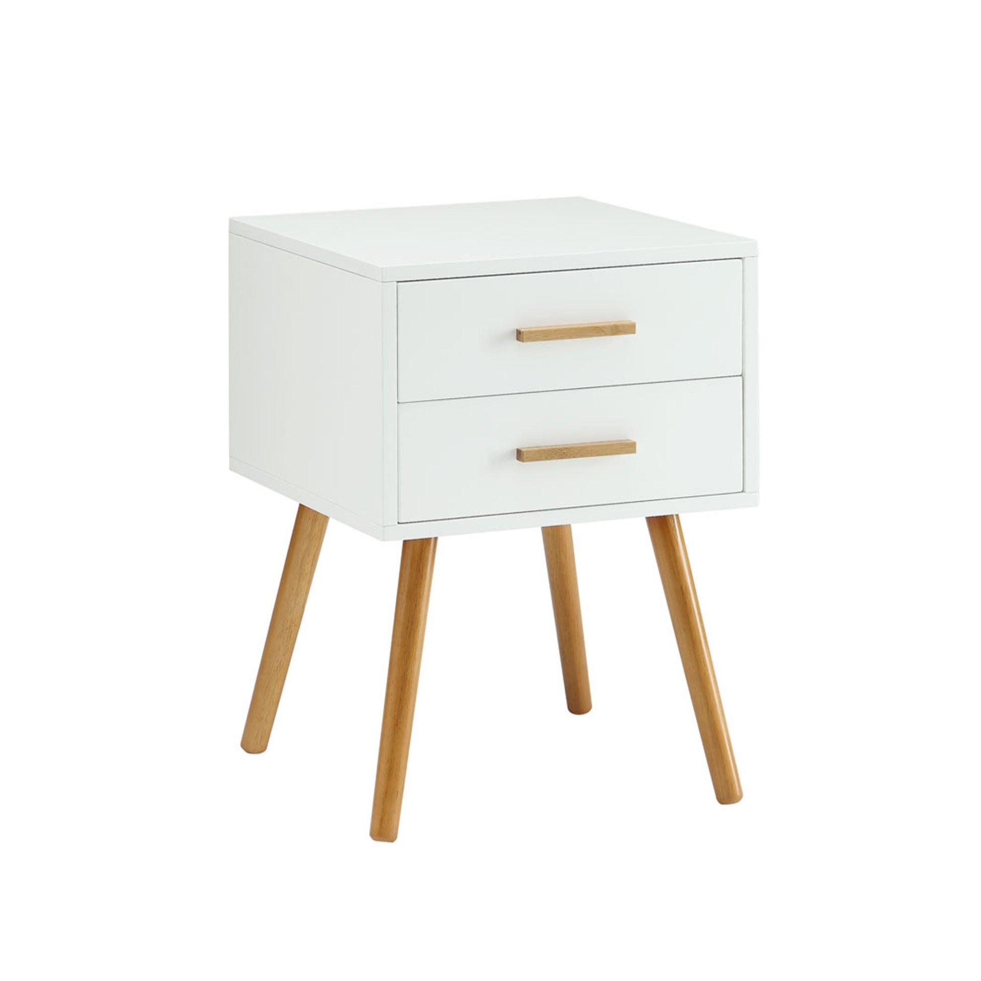 CasaFoyer Oslo 2 Drawer End Table - Mid-Century Style, MDF Construction, Rubberwood Legs, Bamboo Handles, Easy Assembly - Enhance Your Home Decor