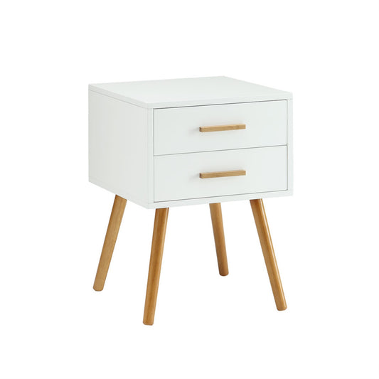 CasaFoyer Oslo 2 Drawer End Table - Mid-Century Style, MDF Construction, Rubberwood Legs, Bamboo Handles, Easy Assembly - Enhance Your Home Decor