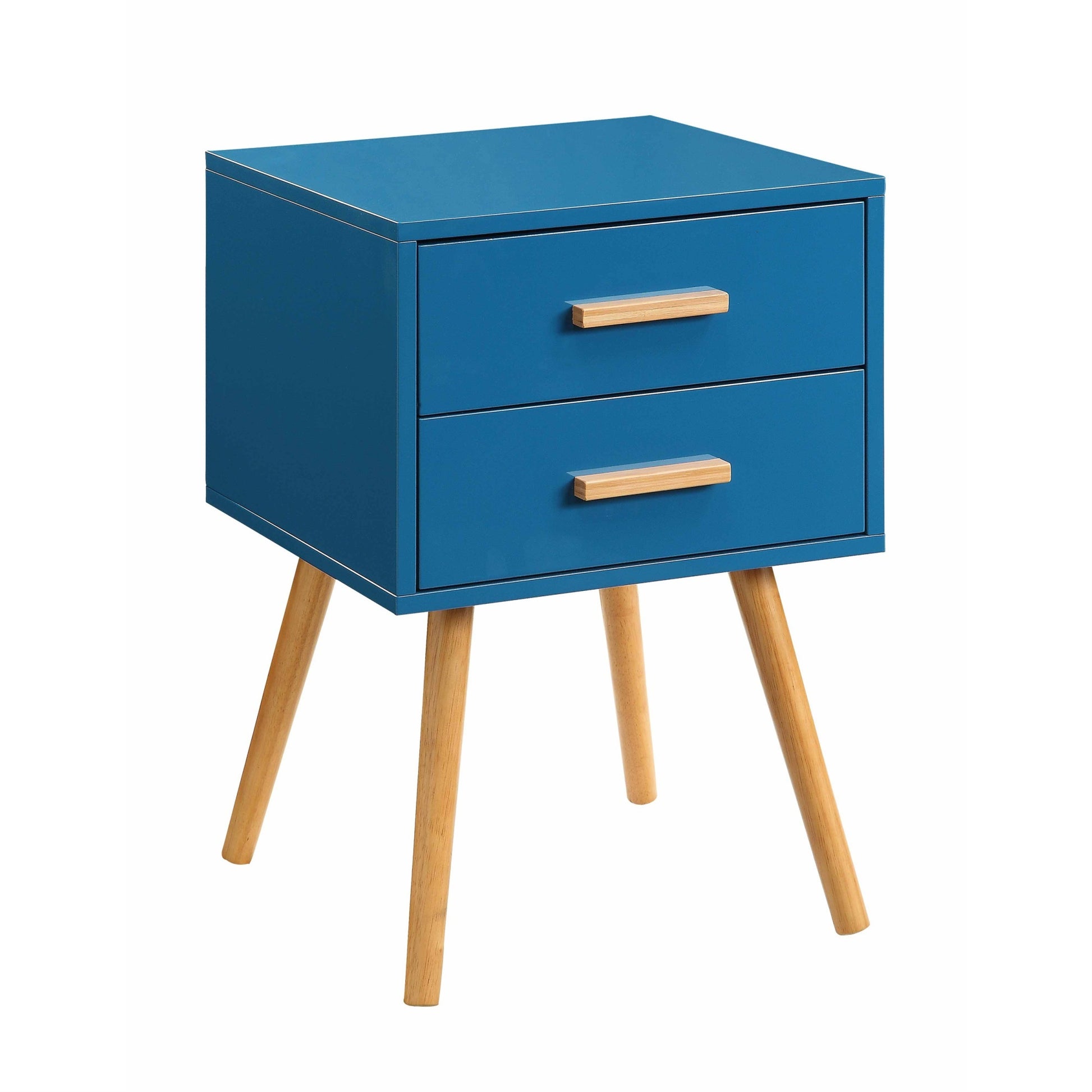 CasaFoyer Oslo 2 Drawer End Table by - Mid-Century Style, MDF Construction, Non-Lead Base Paint, Bamboo Handles, Rubberwood Legs, Easy Assembly