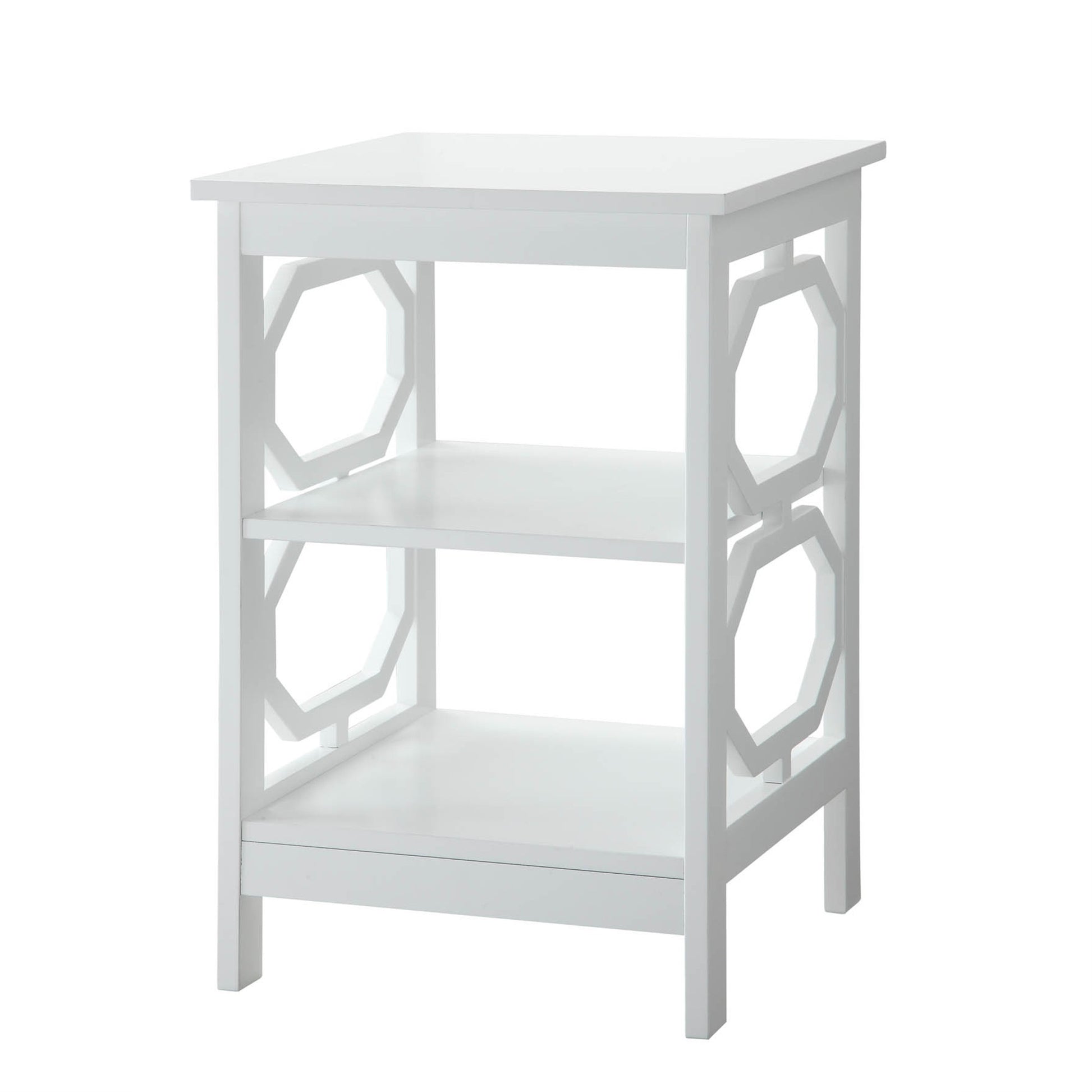 CasaFoyer Omega End Table with Shelves - Sleek Design, Captivating Octagon Cut Outs, 2 Spacious Lower Shelves for Storage and Display - Durable and Timeless Addition to Your Home - From the Omega Collection