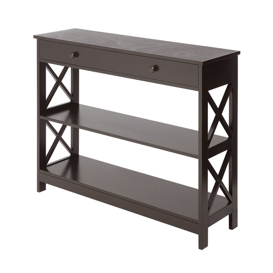 CasaFoyer Stylish and Functional Oxford 1 Drawer Console Table with Shelves - Modern X Pattern Design - Concealed Storage Drawer - Durable and Elegant - Perfect for Any Decor - Oxford Collection Compatible