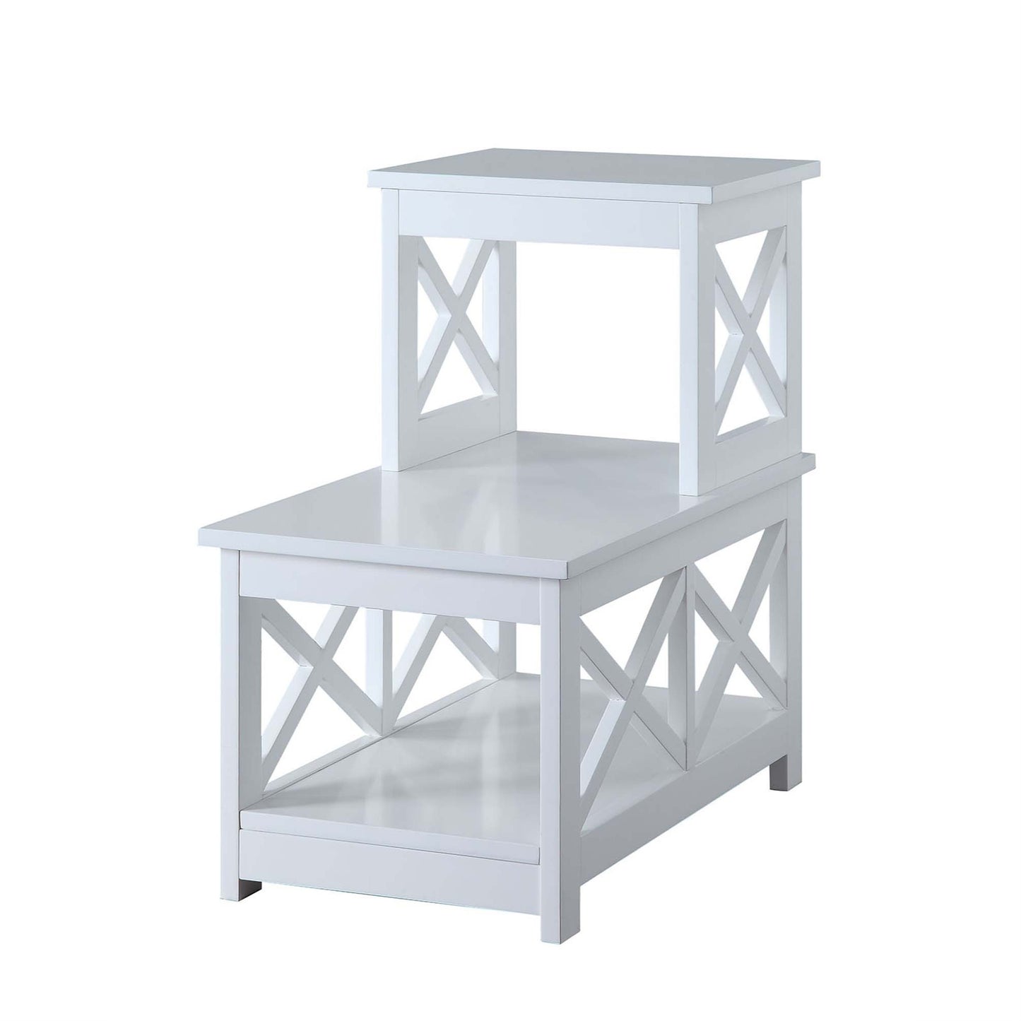 CasaFoyer Oxford 2 Step Chairside End Table - Stylish & Functional Home Decor - L Design with X Side Frames - Ample Storage Space - Durable MDF Construction - Non-Lead Based Paint - Contemporary Style