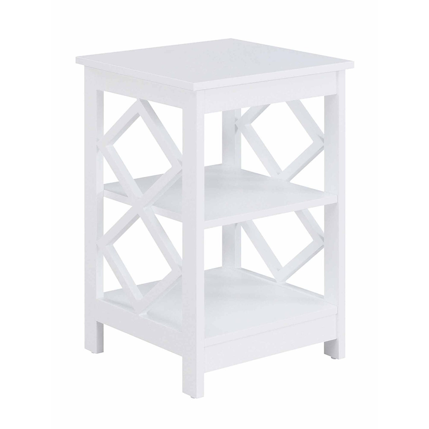 CasaFoyer Diamond End Table with Shelves - Stylish & Functional Contemporary Design, Ample Storage & Display Space, Easy to Clean, Durable & Long-lasting, Versatile Placement, Simple 5-Step Assembly