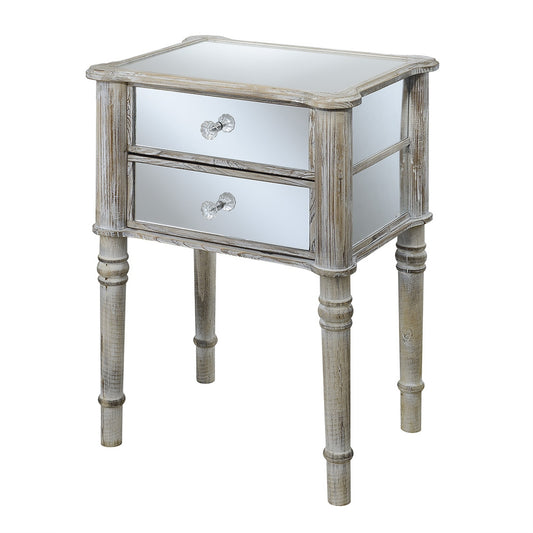 CasaFoyer Gold Coast Mayfair 2 Drawer End Table - Sophisticated Charm, Mirrored Accents, Elongated Spindle Legs, Faux Crystal Pulls, Discreet Storage