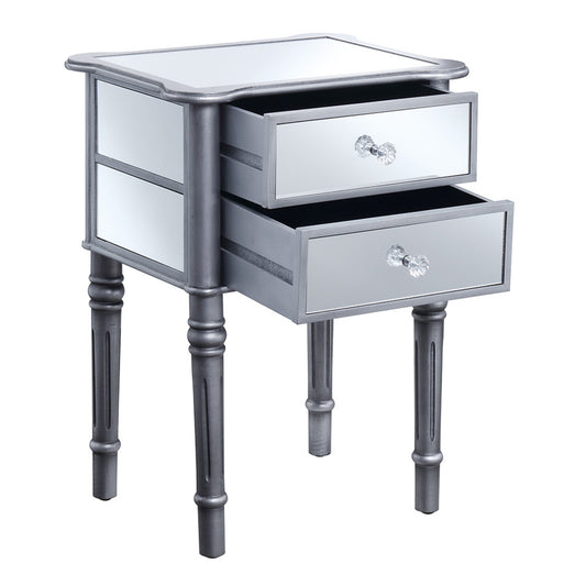 CasaFoyer Gold Coast Mayfair 2 Drawer End Table - Elegant, Mirrored Accents, Spindled Wood Legs, Faux Crystal Pulls - Versatile and Stylish Furniture