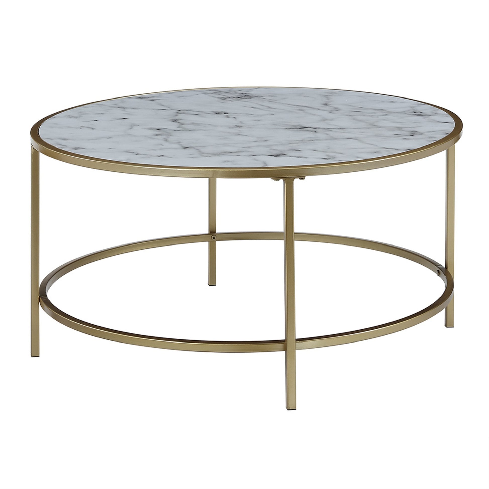 CasaFoyer Luxury Gold Coast Faux Marble Round Coffee Table - Elegant Design, Sturdy Metal Frame, Easy Assembly - Gold Coast Collection