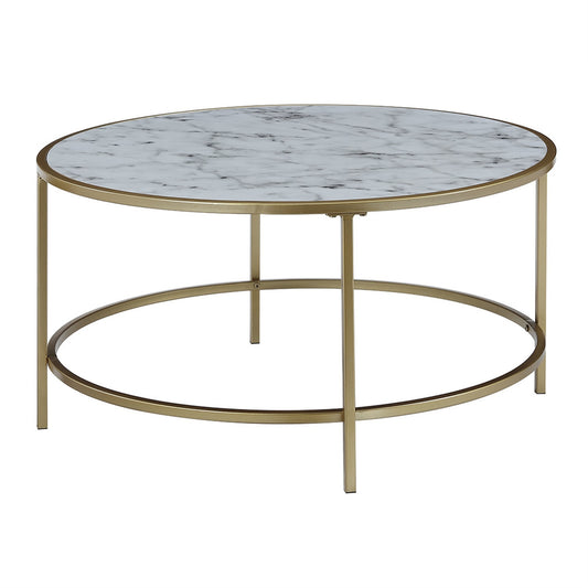 CasaFoyer Luxury Gold Coast Faux Marble Round Coffee Table - Elegant Design, Sturdy Metal Frame, Easy Assembly - Gold Coast Collection