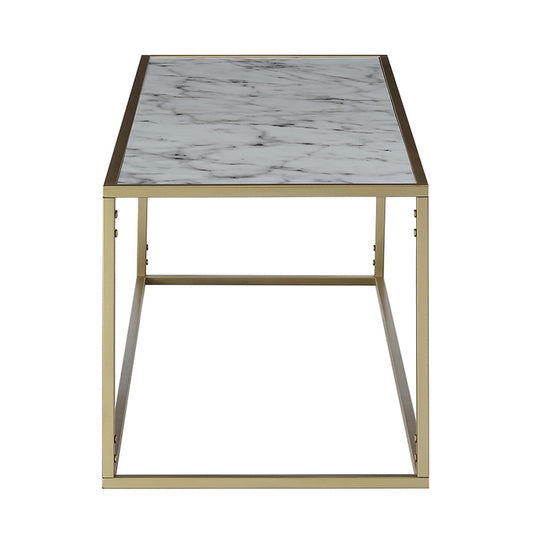 CasaFoyer Gold Coast Faux Marble Rectangle Coffee Table - Contemporary Design, Minimalist Style, White Marble Top with Gray Veining, Gold Metal Frame, Easy Assembly - CasaFoyer