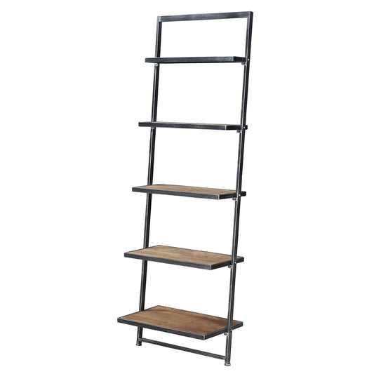 CasaFoyer Rustic Industrial Laredo Ladder Bookshelf - 5 Shelves, Durable Fir Plywood, Distressed Metal Frame - Stylish & Versatile Home Decor