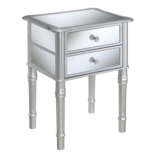 CasaFoyer Gold Coast Mayfair 2 Drawer End Table - Elegant and Functional Furniture with Mirrored Accents and Spindled Wood Legs - Perfect for Stylish Living Areas