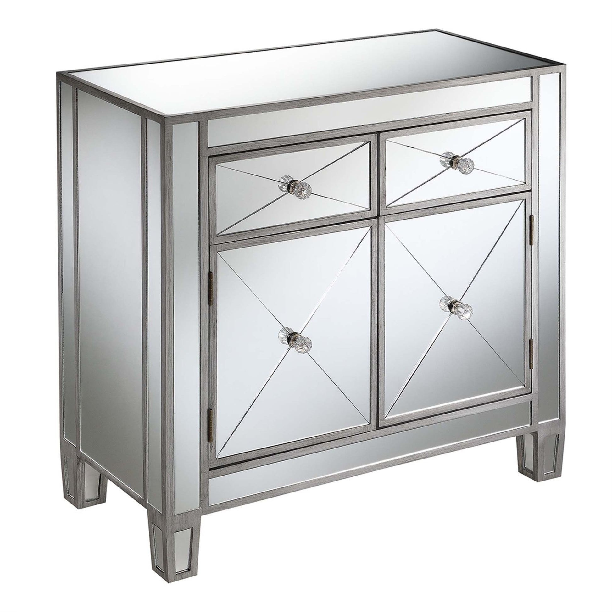 CasaFoyer Gold Coast Vineyard Mirrored 2 Drawer Hall Table with Storage Cabinet - Elegant Design, Faux Crystal Knobs, Mirrored Glass Panels, Painted Finish - Perfect for Any Decor - Gold Coast Collection