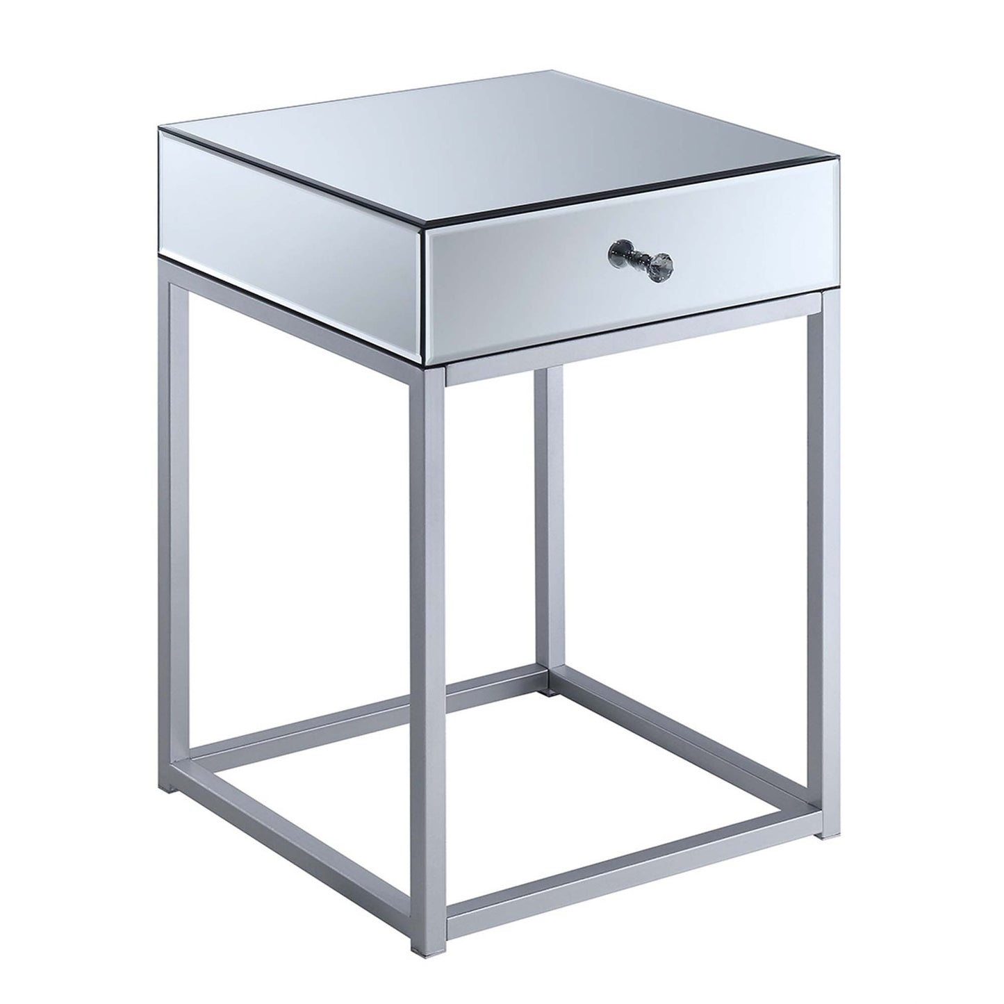 CasaFoyer "Reflections 1 Drawer End Table by - Elegant MDF Mirror Top, Sleek Metal Frame, Versatile Design - Perfect for Living Areas and Entryways"