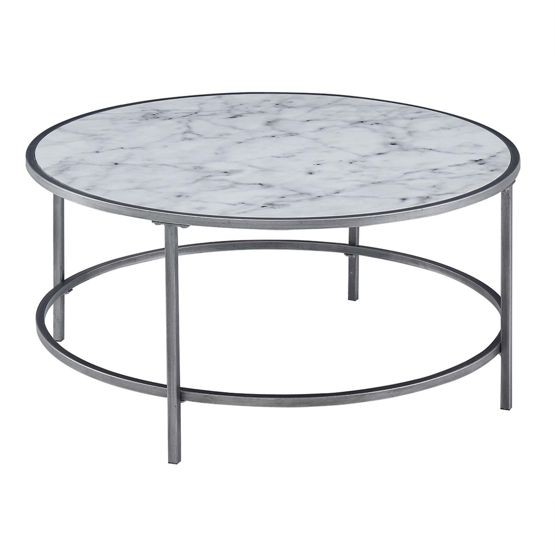 CasaFoyer Luxury Gold Coast Faux Marble Round Coffee Table - Elegant Design, Durable MDF Top, Silver Metal Frame - Easy Assembly - CasaFoyer