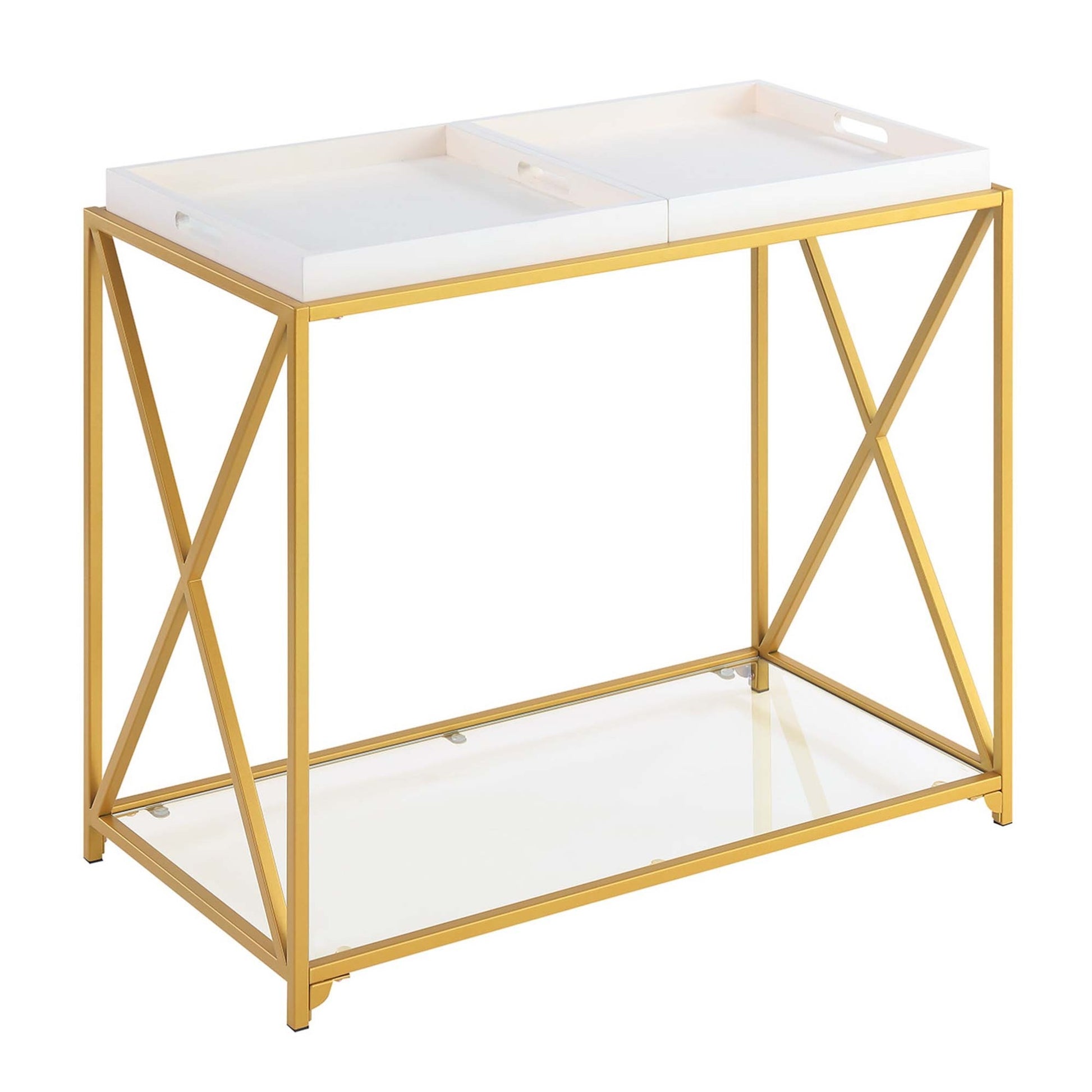 CasaFoyer St. Andrews Console Table with Shelf and Removable Trays - Contemporary Style, Easy Assembly, Durable Glass Shelves - CasaFoyer