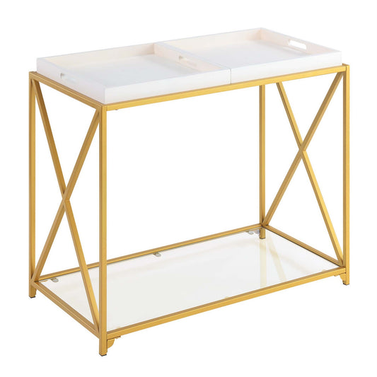 CasaFoyer St. Andrews Console Table with Shelf and Removable Trays - Contemporary Style, Easy Assembly, Durable Glass Shelves - CasaFoyer
