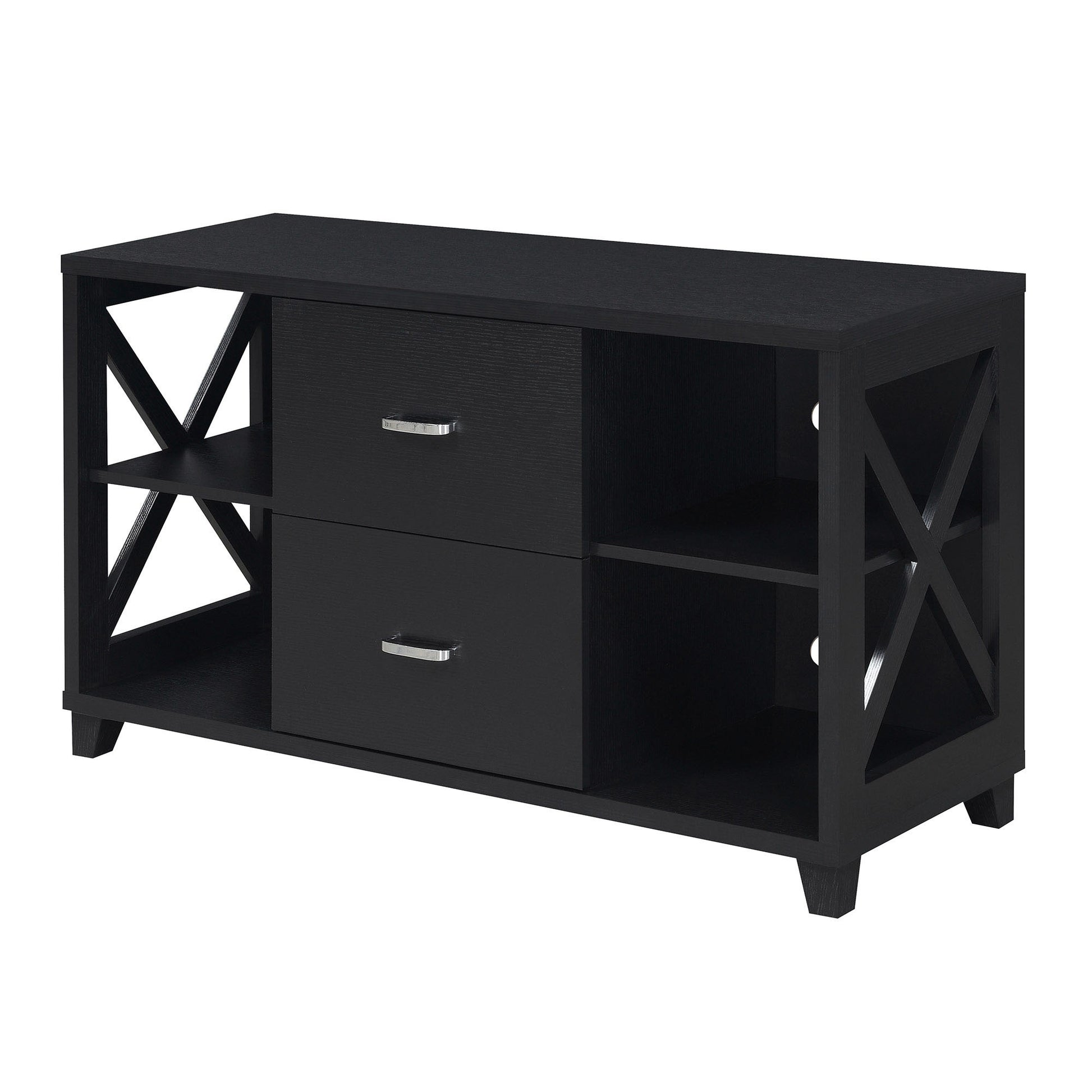 CasaFoyer Oxford Deluxe TV Stand - Stylish X-Frame Design with 2 Drawers & Shelves - Cable Management Holes - Easy Assembly - Oxford Collection