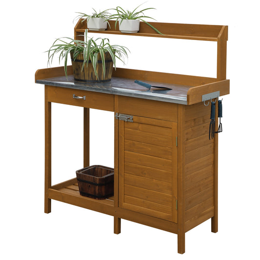 CasaFoyer Deluxe Potting Bench with Storage Cabinet, Shelves, and Drawer - Organize and Complete Gardening Tasks with Ease - Includes Side Hooks for Tool Access