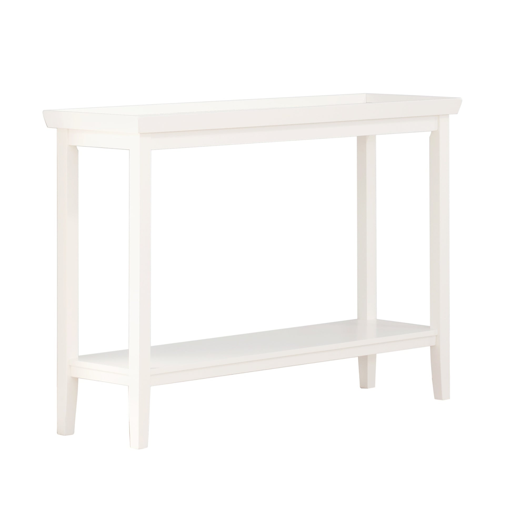 CasaFoyer Ledgewood Console Table with Shelf - Traditional Contemporary Style, Solid Rubberwood and MDF Construction, Rich Veneer Finish, Tray-like Tabletop, Bottom Shelf for Display, Tapered Legs - CasaFoyer