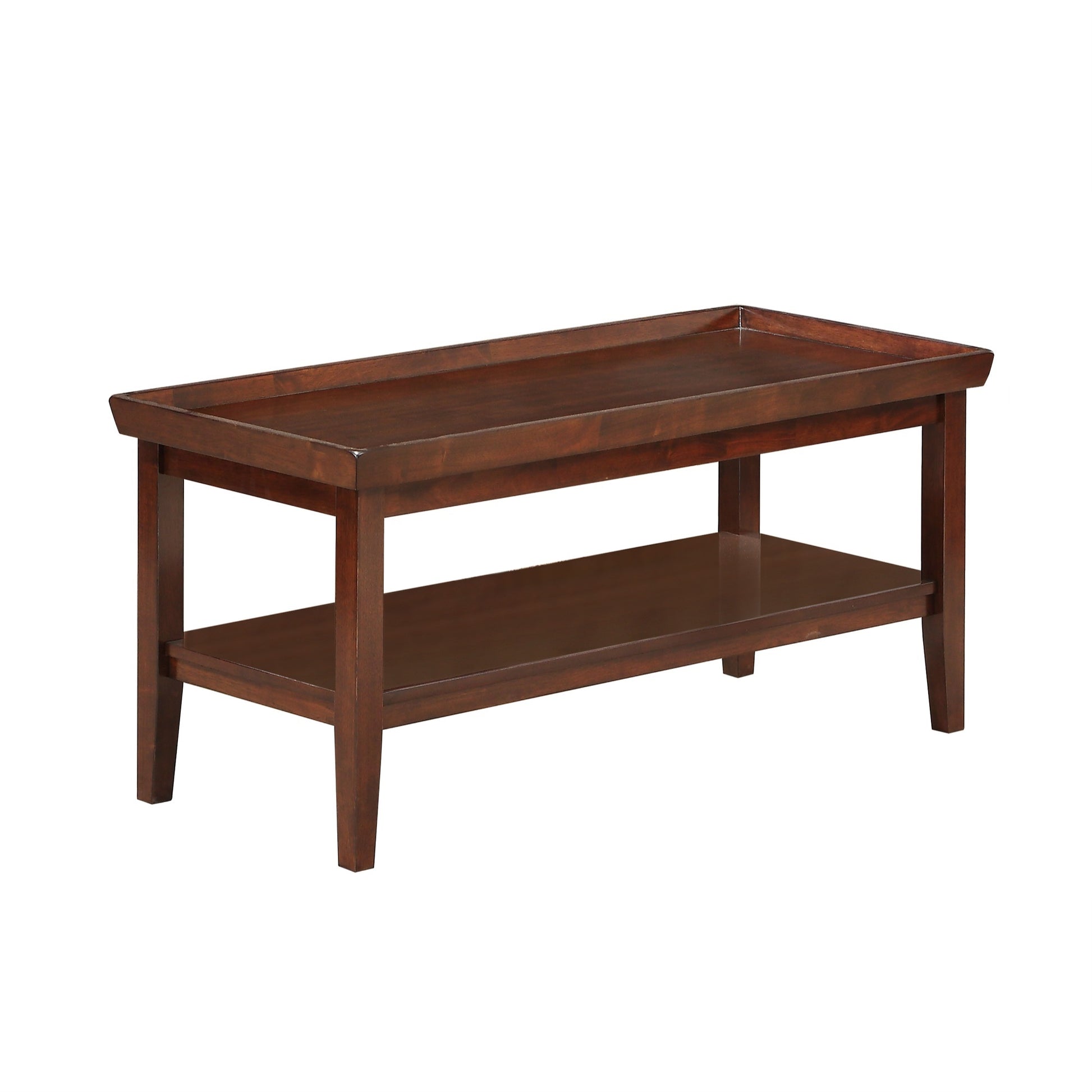 CasaFoyer Ledgewood Coffee Table with Shelf - Solid Rubberwood, Tray-like Table Top, Raised Edges, Bottom Shelf, Classic Tapered Leg - Ledgewood Collection