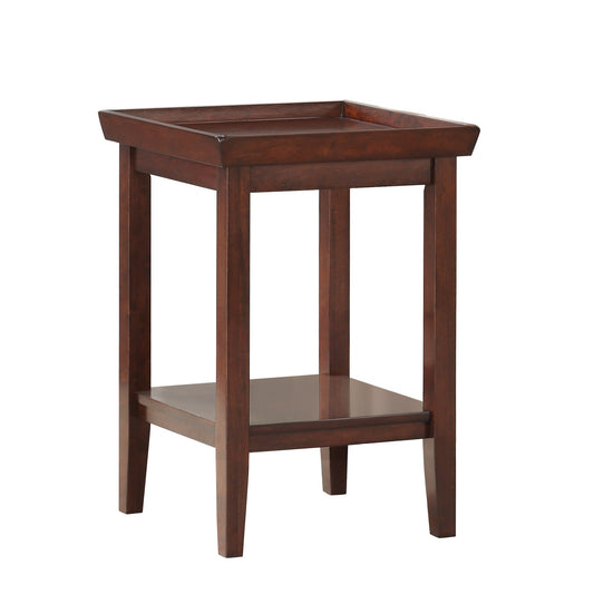 CasaFoyer Ledgewood End Table with Shelves - Solid Rubberwood, Tray-like Table Top, Raised Edges, Bottom Shelf, Classic Tapered Leg Design