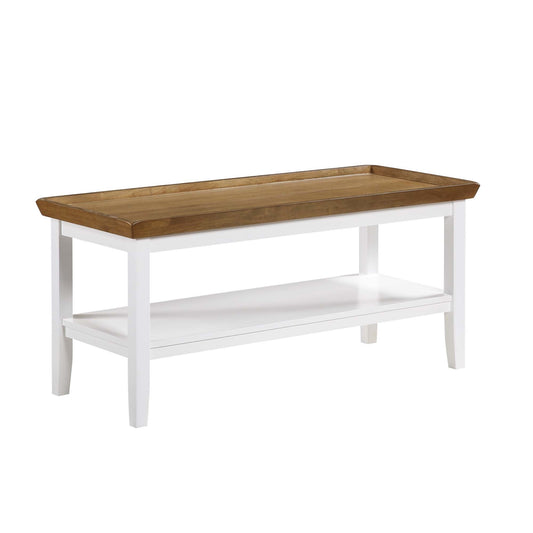 CasaFoyer Ledgewood Coffee Table with Shelf - Solid Rubberwood, Tray-like Table Top, Raised Edges, Bottom Shelf, Classic Tapered Legs, Timeless Design