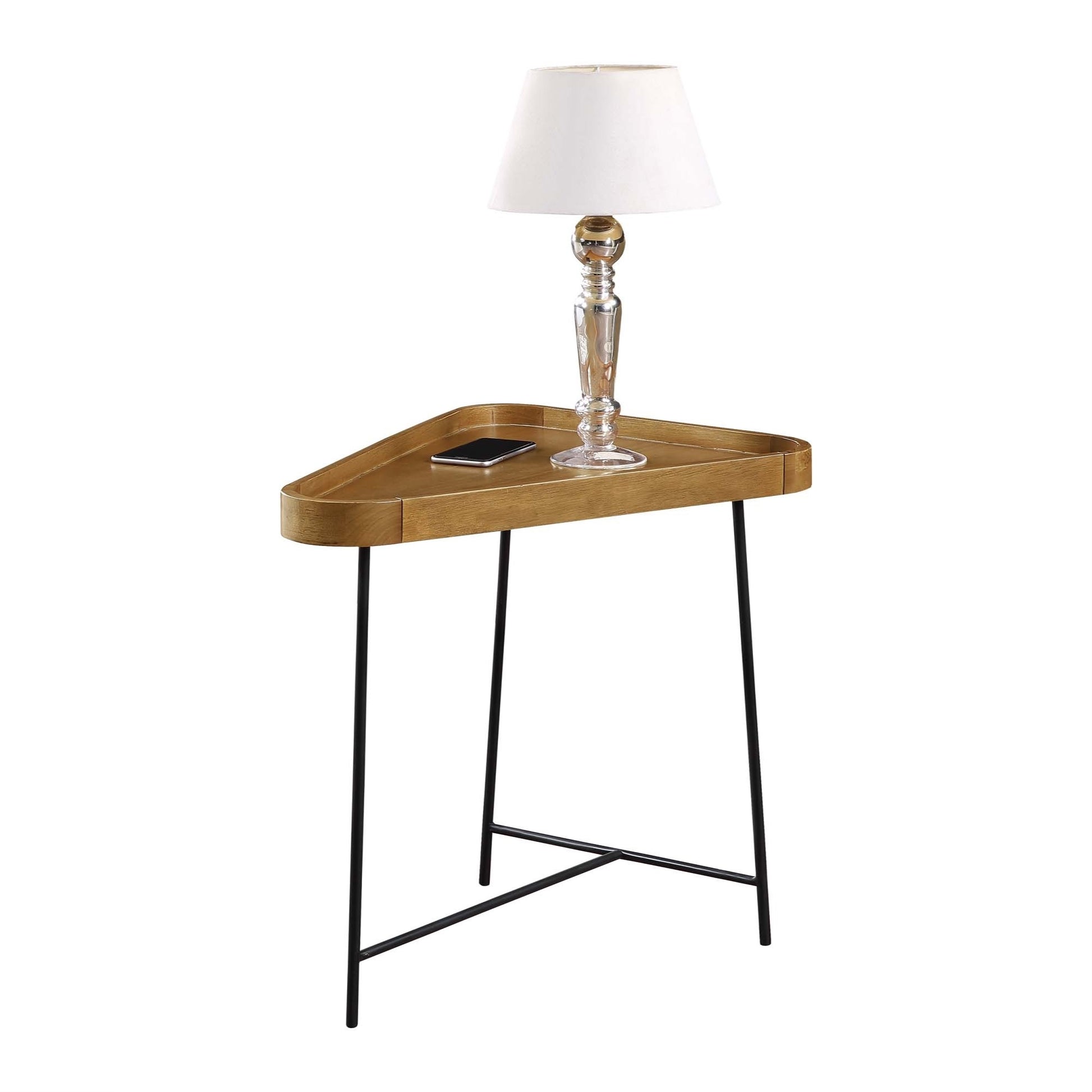 CasaFoyer Lunar Triangle End Table - Retro Charm meets Modern Functionality. Sturdy Iron Base with Hairpin Legs. Durable MDF with Birch Veneer Finish. Minimal Assembly. Part of the Lunar Collection.