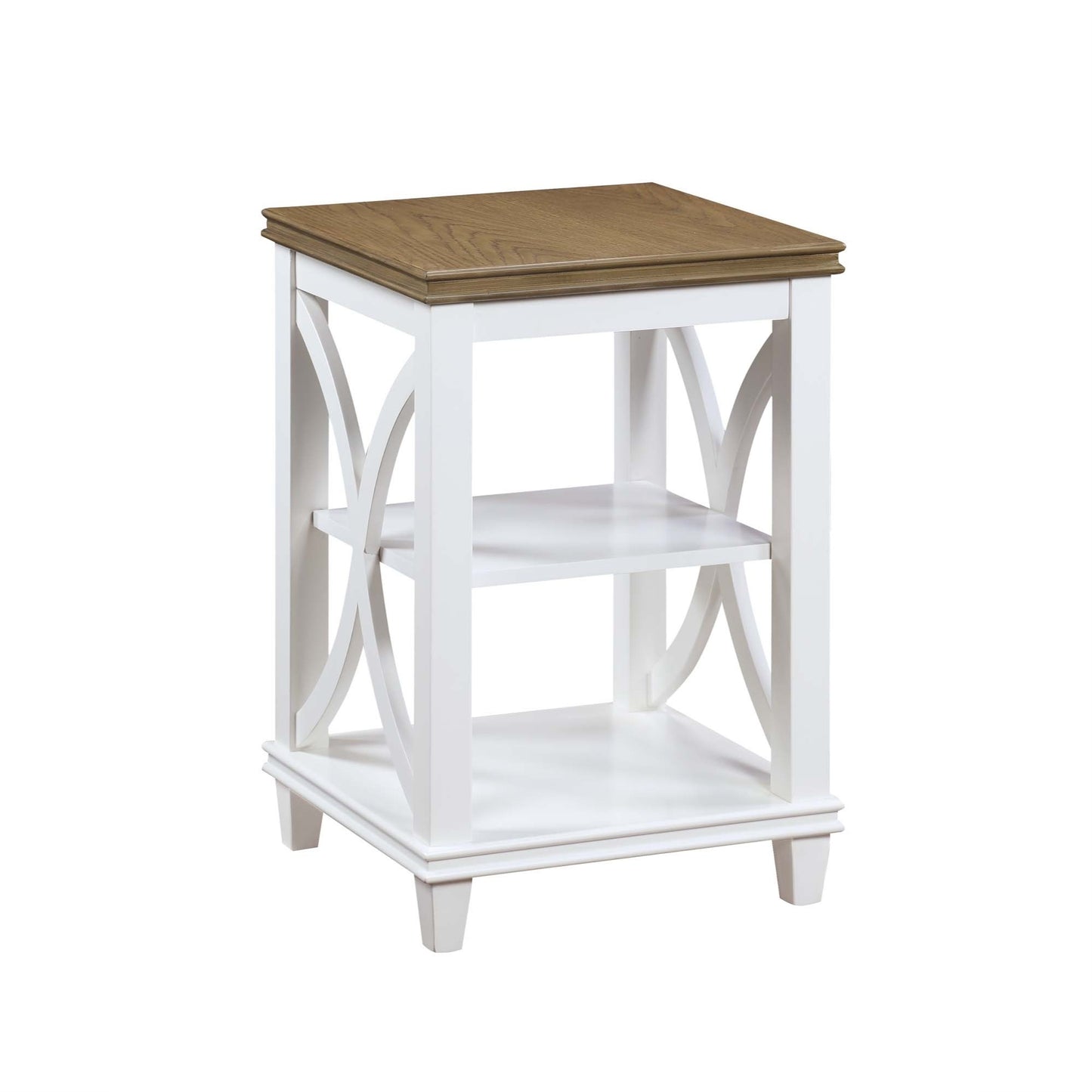 CasaFoyer Sophisticated Florence End Table with Shelves - Elegant Design, X-Shaped Side Detailing, 2 Shelves, Resilient Rubberwood, Oak Veneer, Multiple Finishes - Florence Collection