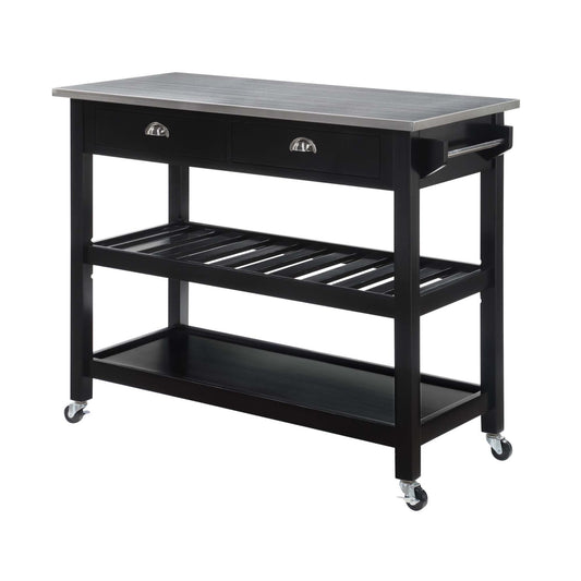 CasaFoyer American Heritage 3 Tier Stainless Steel Kitchen Cart with Drawers - Stylish, Practical, and Portable Storage Solution for Small Kitchens - Heavy-Duty Locking Caster Wheels - Ample Storage Options.