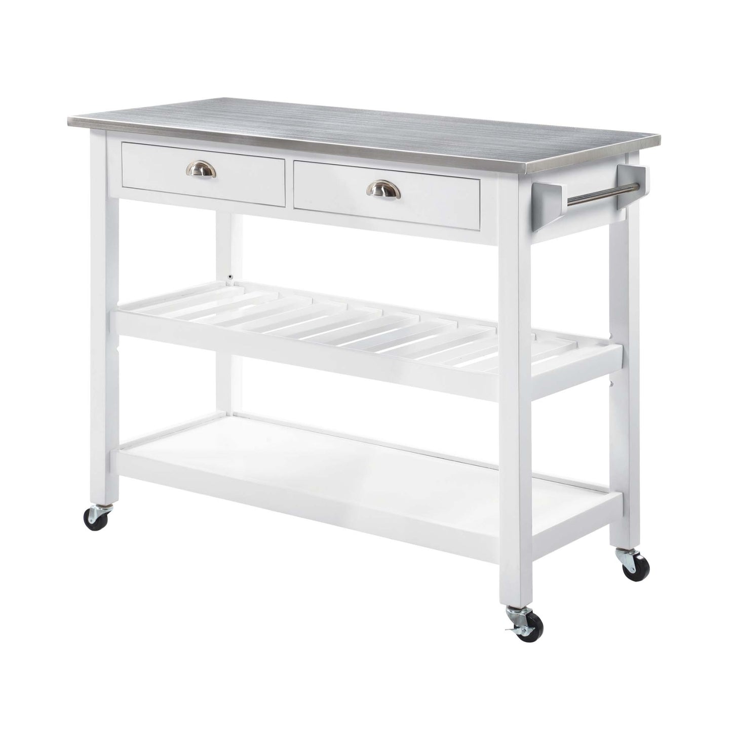 CasaFoyer American Heritage 3 Tier Stainless Steel Kitchen Cart with Drawers - Stylish & Functional, Ample Storage, Locking Caster Wheels