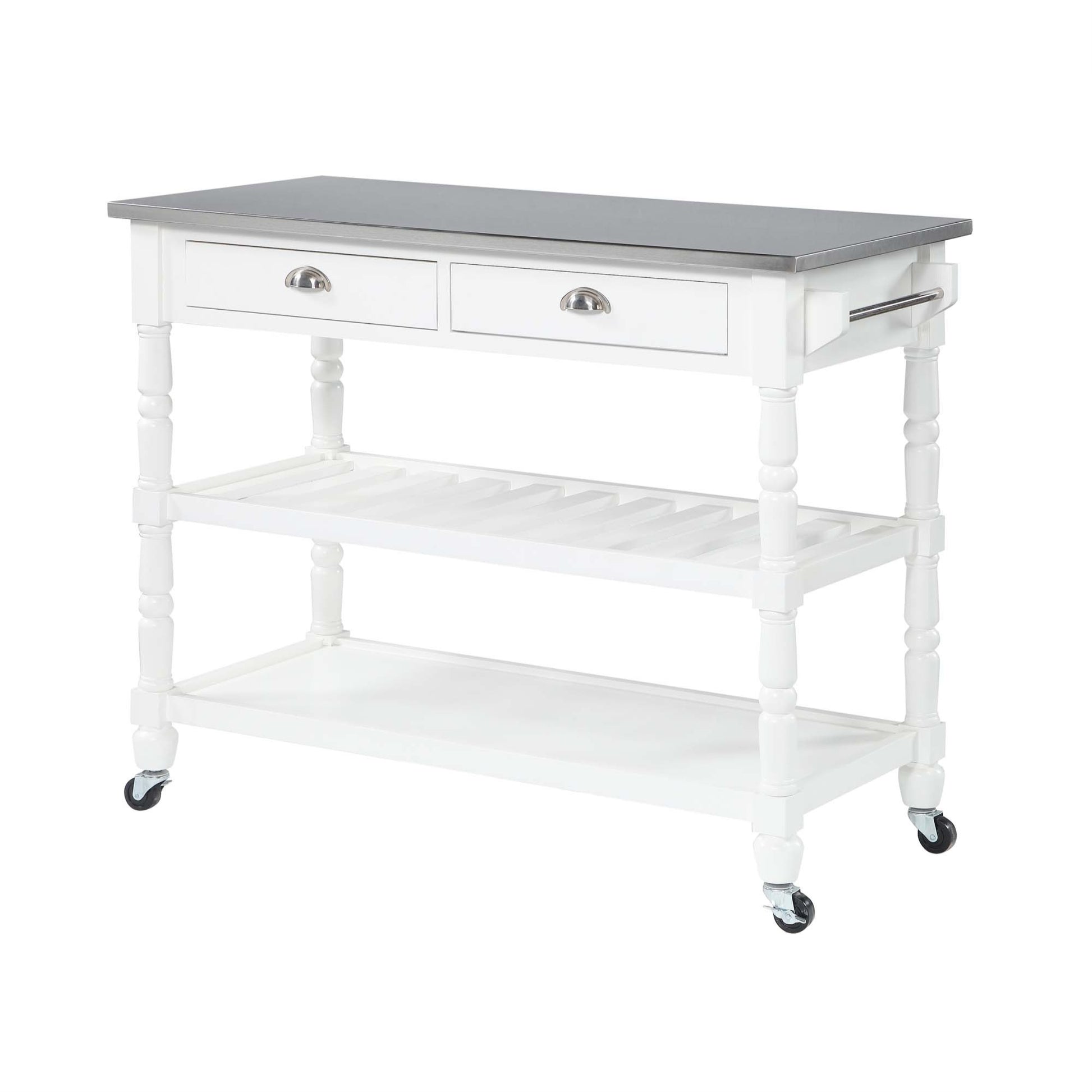 CasaFoyer French Country Stainless Steel Kitchen Cart - Versatile & Practical with Ample Storage, Towel Rack, and Locking Caster Wheels